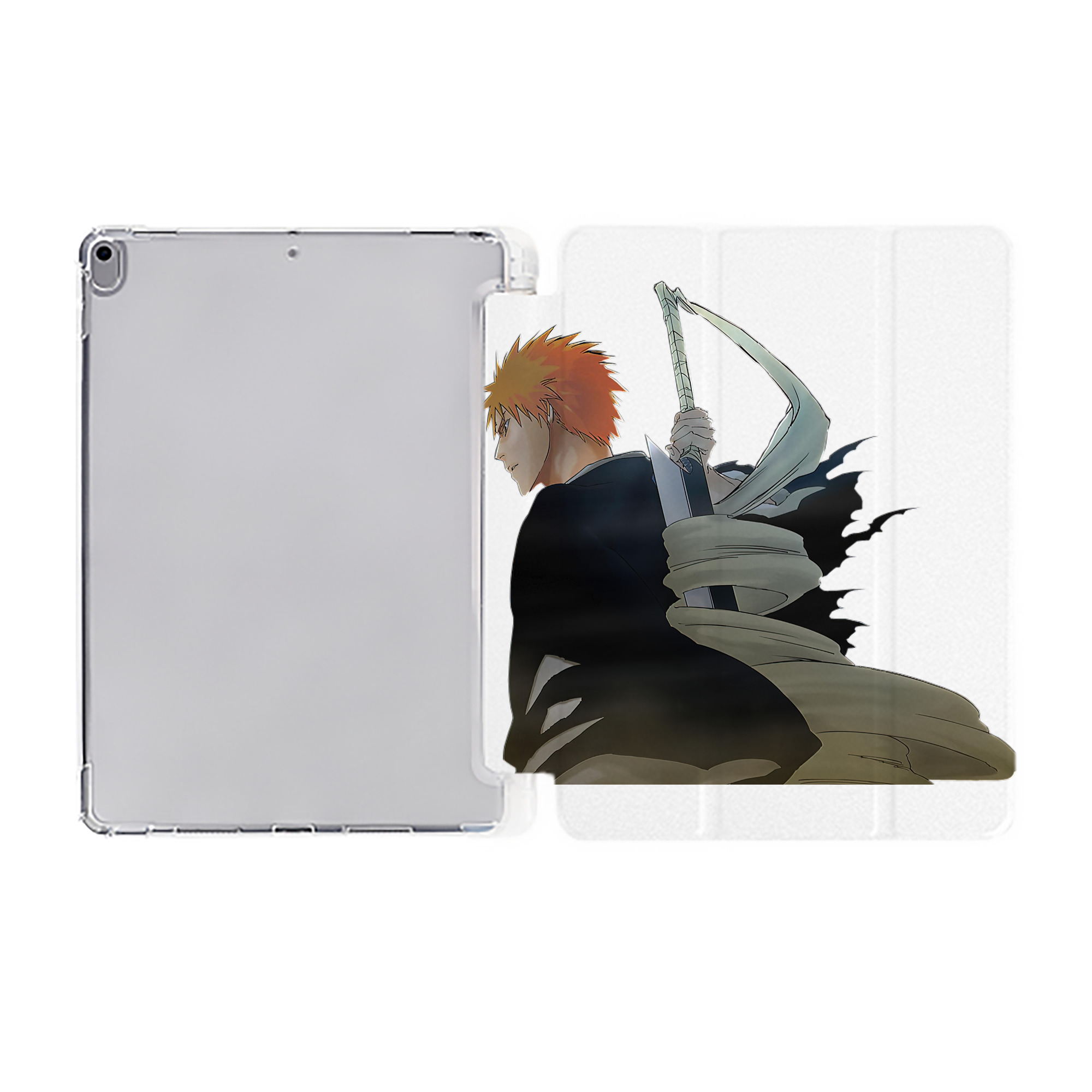 （画像用） ブリーチ 黒崎一護（くろさき いちご）BLEACH Kurosaki Ichigo IPad ケース ペン収納付き 三つ折りスタンド PUレザー×シリコン 対応機種9.5/10.5/10.9インチ